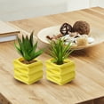 thumbnail image 2 of MyGift 4-Inch Folded Design Yellow Ceramic Plant Pot Planter, Set of 2, 2 of 7