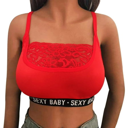 

Gaiseeis Women Bandage Sexy Solid Color Bralette Bustier Crop Top Sheer Unpadded Bra Red S