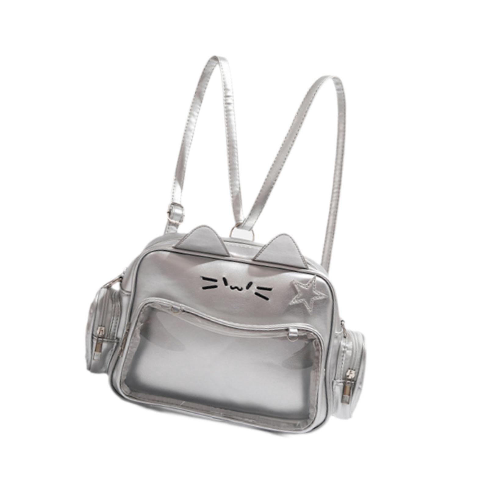 QccHieUs Cat Ita Bag DIY Cute Adjustable Strap Tote Bag PU Leather Women Shoulder Bag for Silver