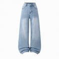 thumbnail image 4 of NOLDARES Girls Jeans Denim Elastic High Waisted Wide Leg Baggy Cargo Pants with Pockets 7-14 Years(Light Blue,14-15 Years), 4 of 4