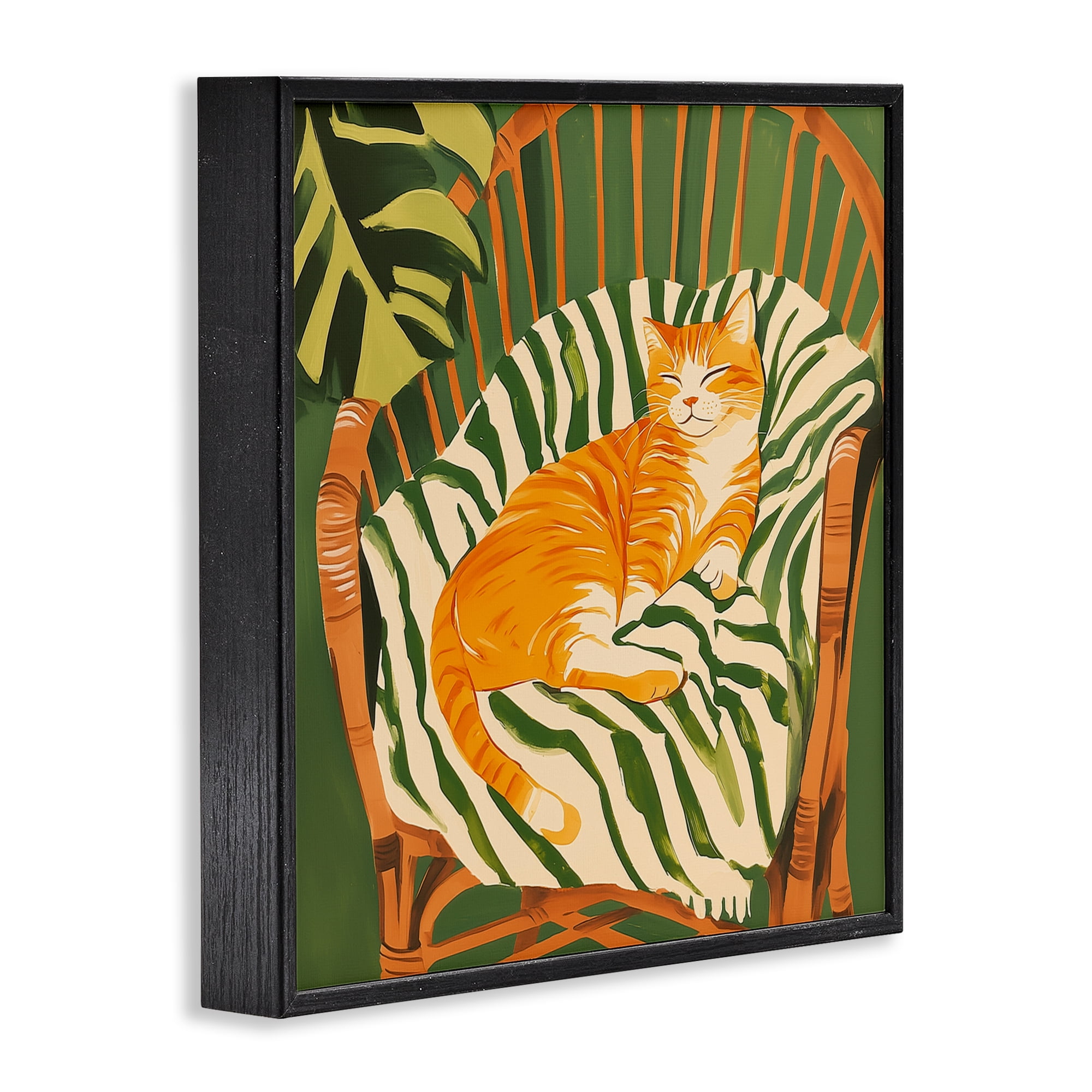 Stupell Industries Orange Cat in Rattan Chair Black Framed Giclee Art, design by Walker Noble
