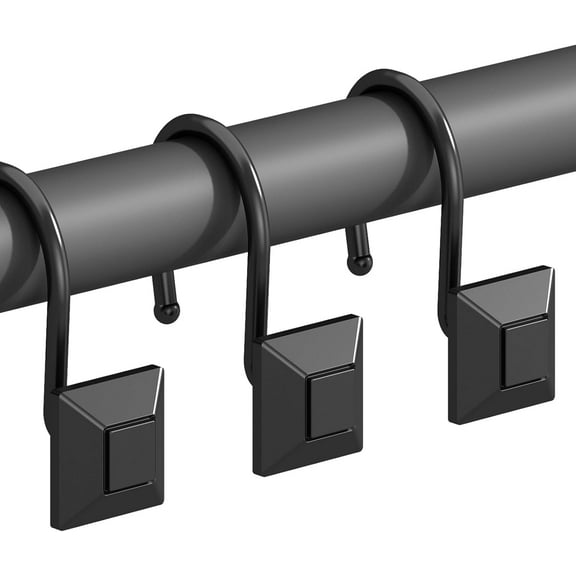 CEYAZYE 12Pcs Shower Curtain Decorative Hooks, Shower Curtain Rod Rings for Bathroom Rust Resistant Square Suitable for Bathroom Shower Rods,Black