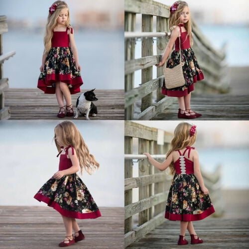 Toddler Baby Girl Strap Dress Party Formal Princess Tulle Floral Dress Sundress 