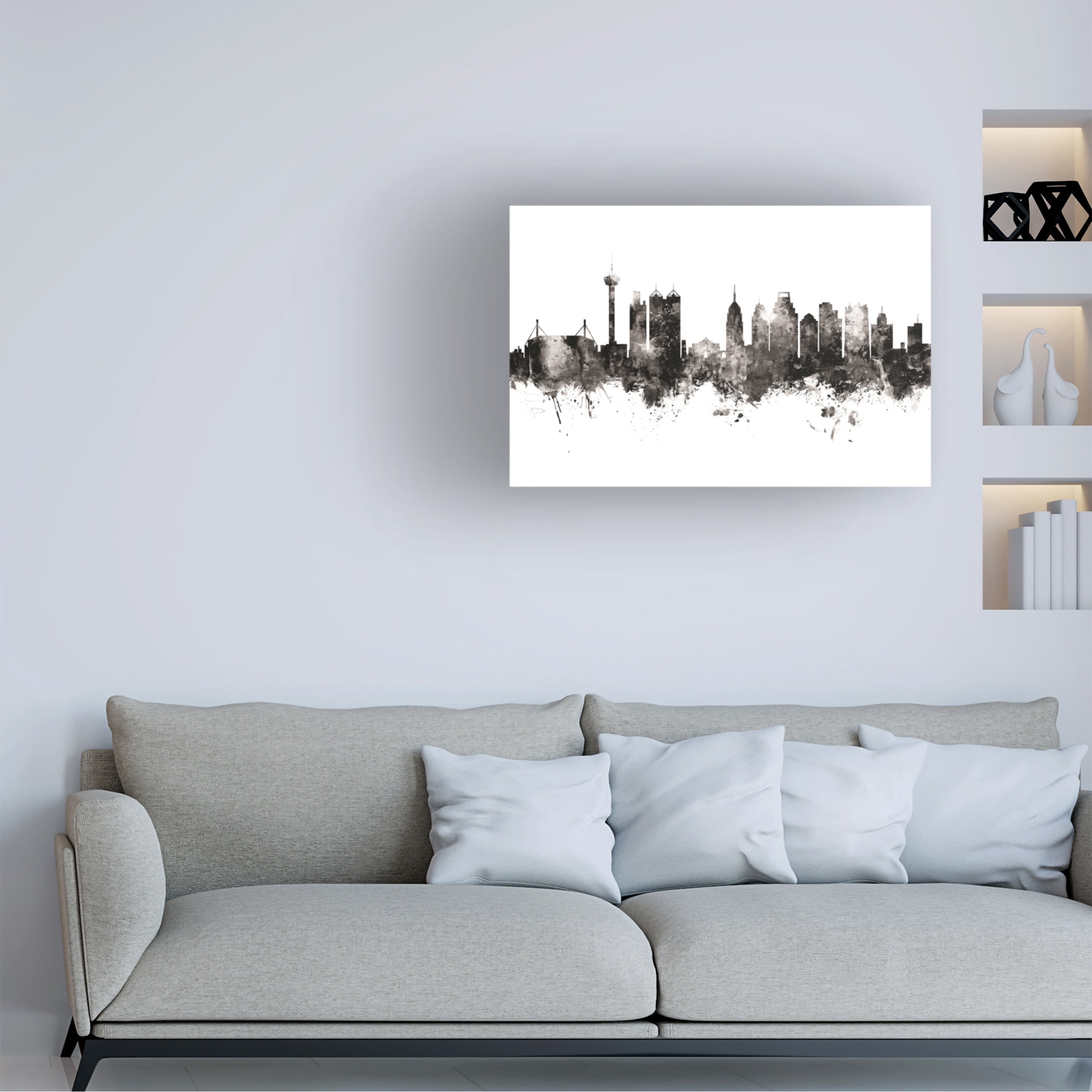 Michael Tompsett 'San Antonio Texas Skyline Black White' Canvas Art