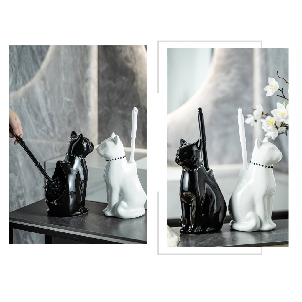 Toilet Bowl Brush Soft Bristles Toilet Cleaning Brush With Ceramic Cats Holder