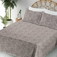 thumbnail image 3 of Ambesonne Damask Fitted & Flat Sheet with Shams 4 Pcs Set, Earthy Art of Floral Baroque, Full, Warm Taupe and Dusk, 3 of 5