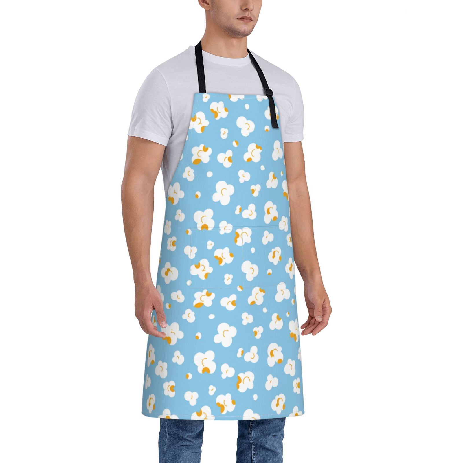 Kdxio Blue Popcorn Apron with Pockets Adjustable Kitchen Aprons for Men Women Waterproof Aprons for Cooking,Drawing,Crafting, Baking Household Cleaning