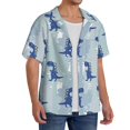 thumbnail image 2 of PAYOHTO Dino Blue Color Mens Hawaiian Casual Short-sleeved Shirt Tropical Summer Beach Button Down Shirts, 2 of 7