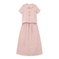 thumbnail image 4 of Women 2 Piece Solid Casual Matching Skirt Set, Crew Neck Short Sleeve Side Twist Ruched Top High Waist Straight Midi Skirt Lightweight Summer Daily Vacation Tracksuit Pink XL(XL), 4 of 5