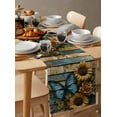 thumbnail image 3 of Hokiten Table Runners 72 Inches Long Dress Scarves, Yellow Flower Butterfly Farmhouse Kitchen/Dining Table Runner, Coffee Tablerunners, Teal Metal Striped Vintage 13x72 Inch, 3 of 7
