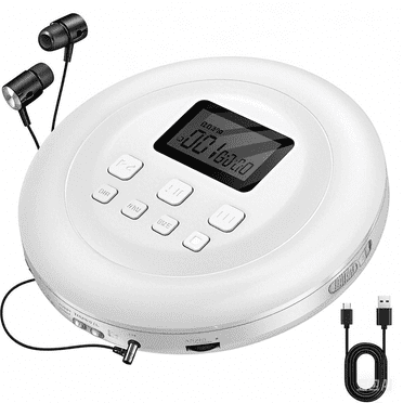 Gueray CD Player Portable CD Walkman Portable CD Player for Car Anti-Skip Shockproof Personal CD Player with Headphones Jack USB AUX & LCD Display CD Disc Memory Function (White)