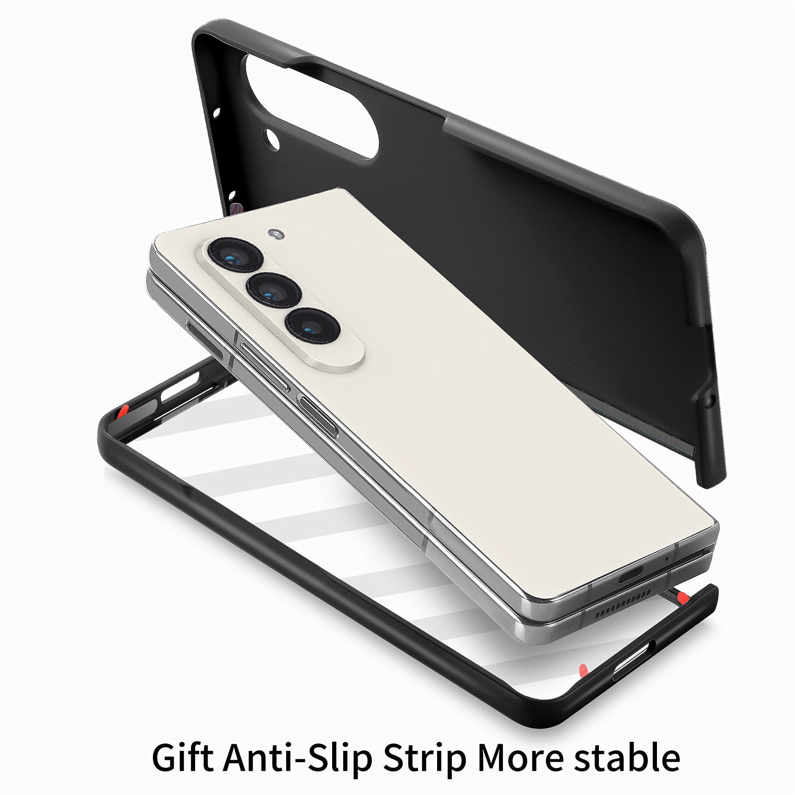for Samsung Galaxy Z Fold 5 Case with Strap, [Non Slip Silicone Touch] Slim Protective Phone Case with Elastic Finger Wristband, Shockproof PC Cover for Samsung Galaxy Z Fold 5 2023 - Black