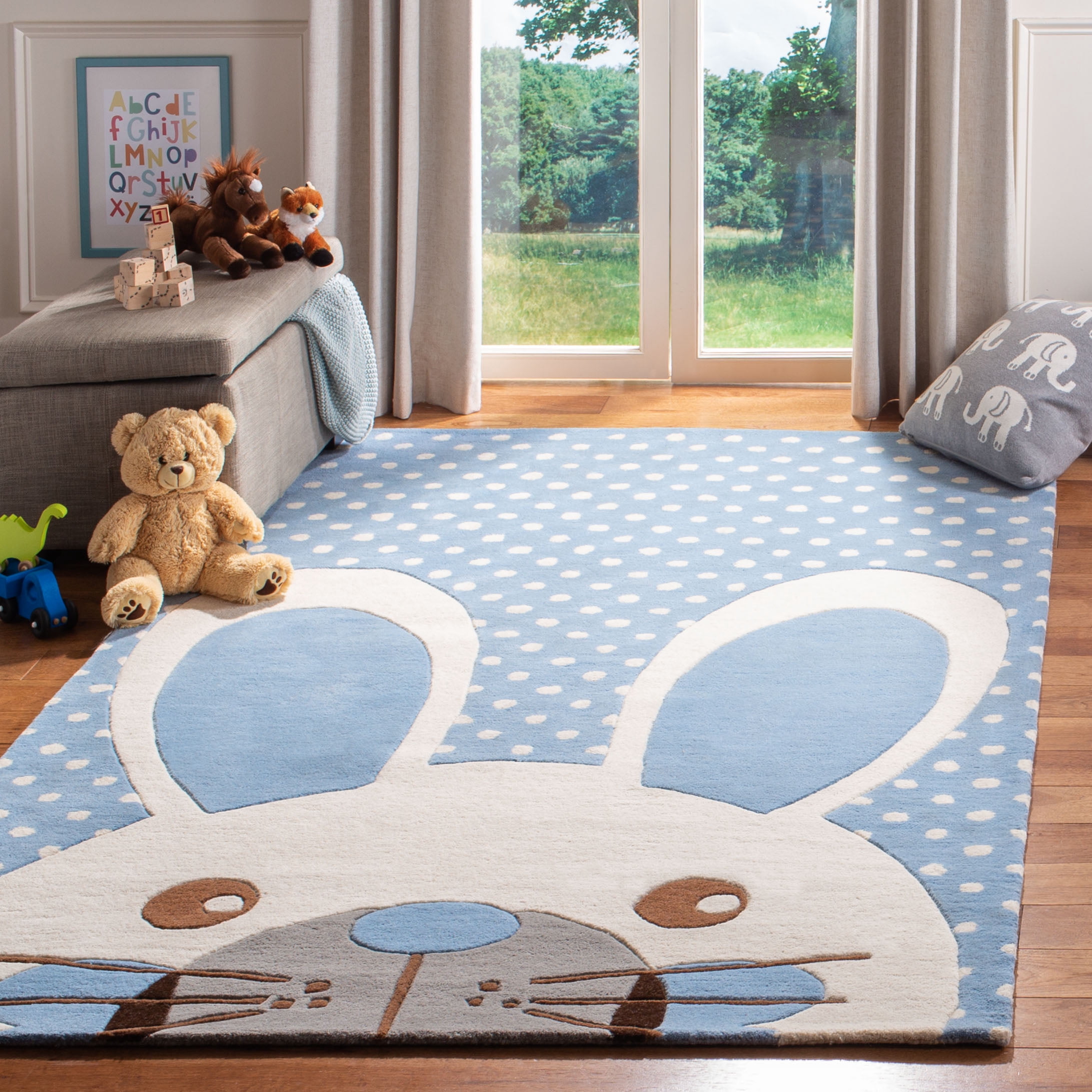SAFAVIEH Kids Constantine Bunny Wool Area Rug, Blue/Ivory, 6' x 9'