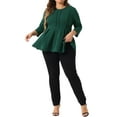 thumbnail image 2 of Agnes Orinda Plus Size Tops for Women Elegant Crew Neck Solid Color Workwear 3/4 Sleeve Peplum Top 1X Green, 2 of 6