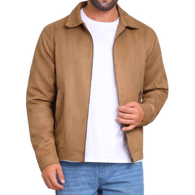 CHAQUETA CASUAL PARA HOMBRE INSPIRE CHIC, CON COLLAR Y CREMALLERA, ROPA DE EXTERIOR, CHAQUETA DE ANTE VINTAGE, TAMAÑO S, COLOR CAQUI