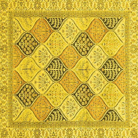 Ahgly Company Machine Washable Indoor Square Abstract Yellow Modern Area Rugs, 8' Square