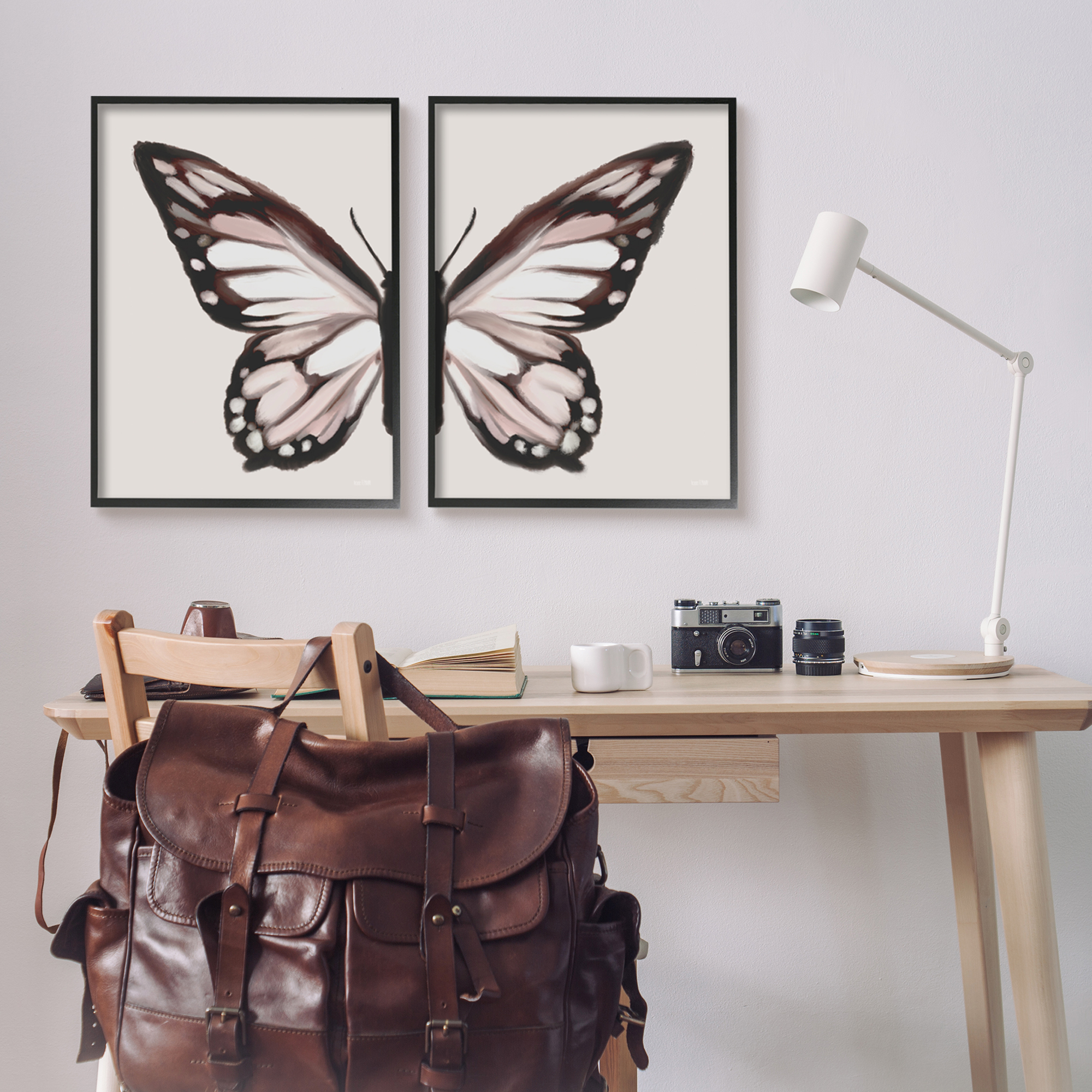 Stupell Muted Symmetrical Butterfly Wings Animals & Insects Painting Black Framed Art Print Wall Art, Set of 2