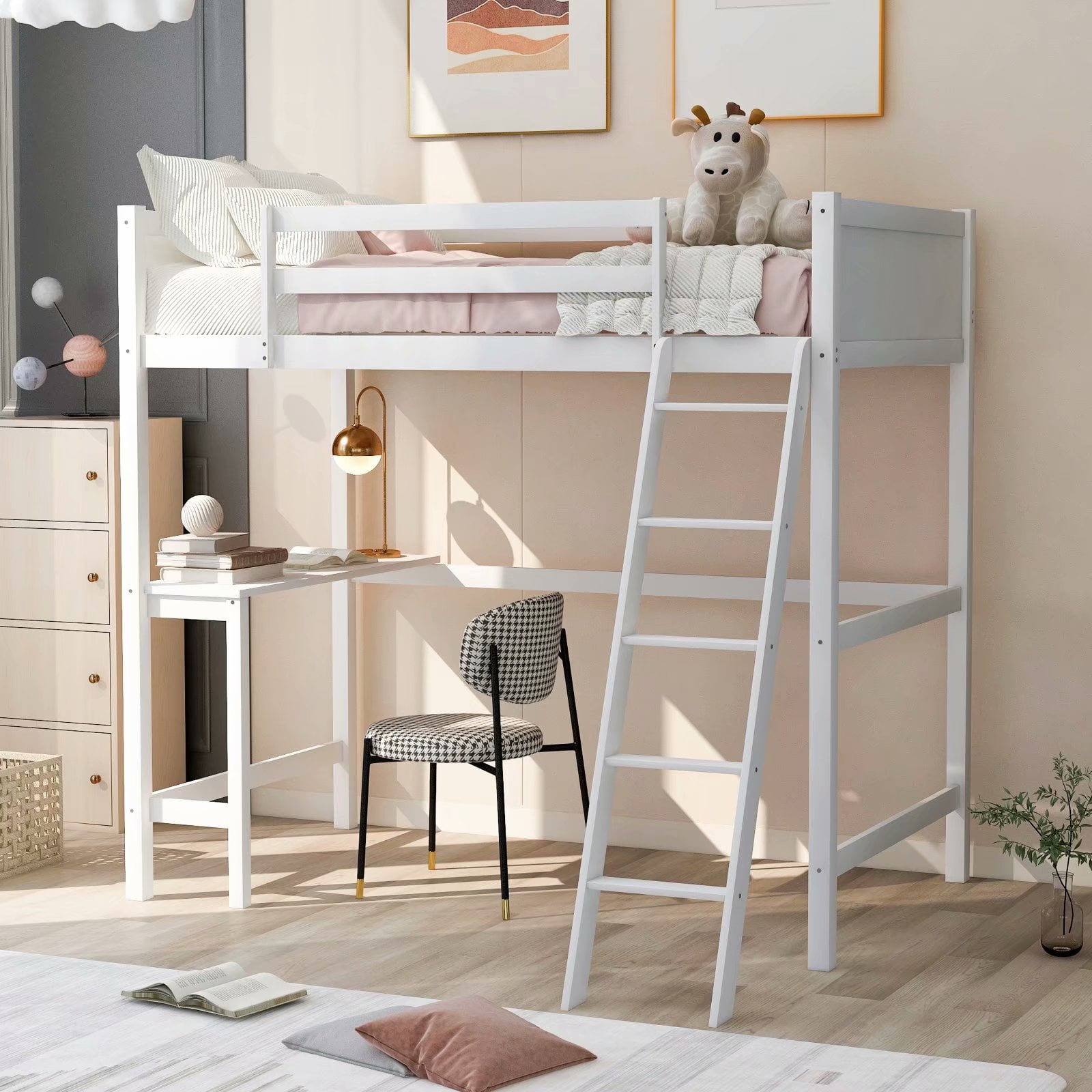 EVERKING Twin Loft Bunk Bed with Desk, Solid Wood Twin Size Loft Bed ...