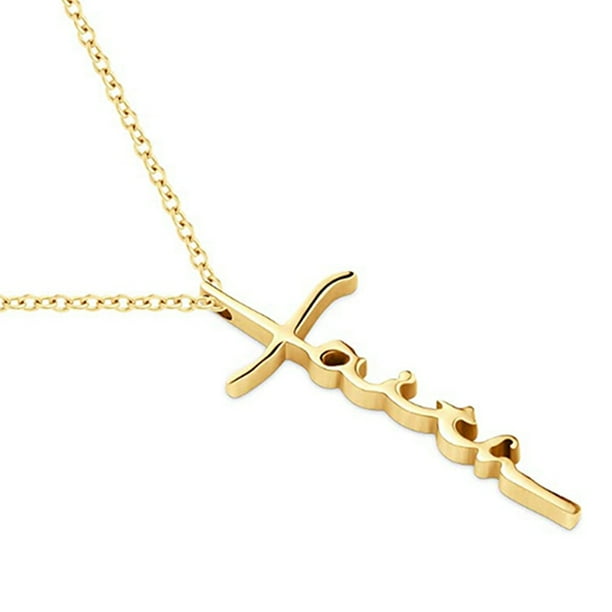 PWFE PWFE 18K Gold Plated Stainless Steel Faith Cross Necklace For