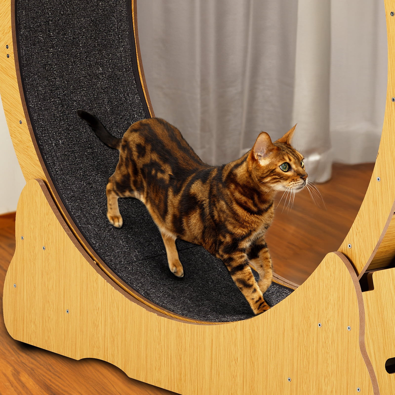 Ktaxon Extra-Large Cat Exercise Wheel - 43" Assembled Wooden Treadmill with Durable HDF Frame, Natural Wood Color