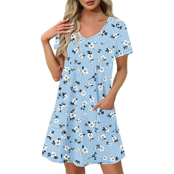 Dress for Women Plus Size Short-sleeved V-neck Summer Print Casual Dress