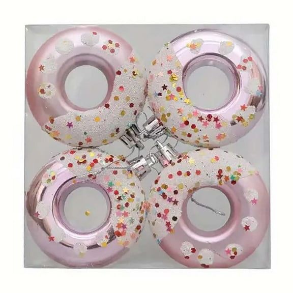 4pcs Donut Christmas Ornaments 2.7 Inch Christmas Tree Decorations Colorful Donut Pendant Hanging Decor for Holiday Party Home Birthday Festive Decorations Lightweight Plastic Donut Baubles