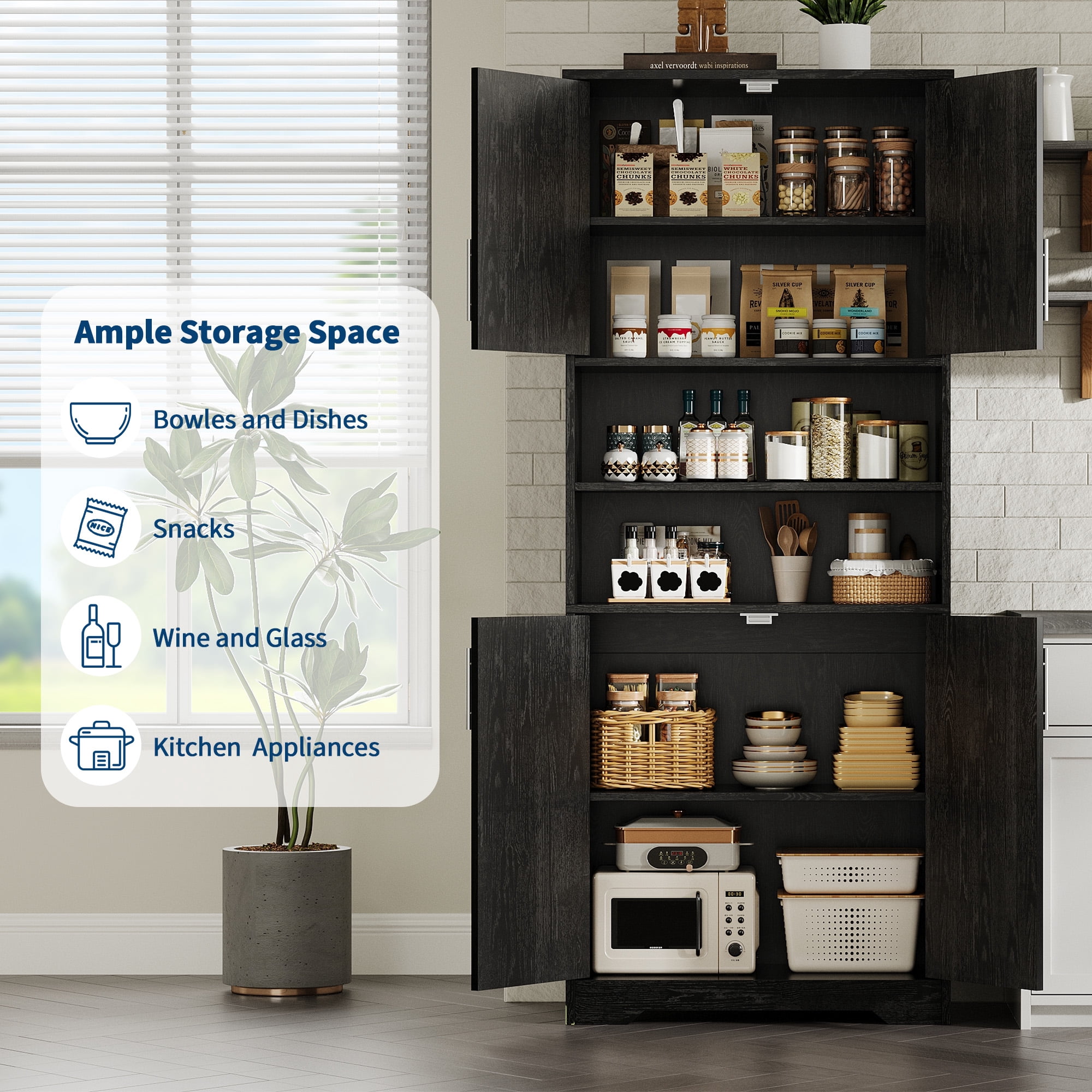 67" Tall Storage Cabinet, Freestanding Kitchen Pantry Cabinets, with Glass Doors and Adjustable Shelves, for Living Room, Dining Room