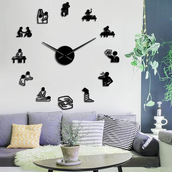 Physical Therapy Osteopathy Big DIY Wall Clock Chiropractic Acupuncture Massage Acrylic Mirror Stickers on the Wall Decor Watch(Black,27inch)