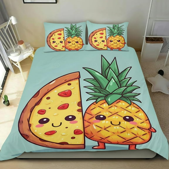 Pizza Game Themed Bed Sheet Set Three Piece Set 53x79 Inches Comfortable And Skin Friendly Unique Design Creating A Star Studded Night
