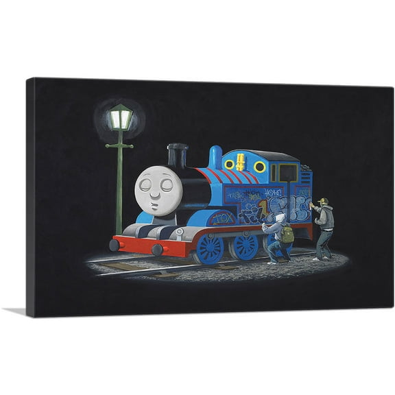 ARTCANVAS Thomas The Train Engine Tank Canvas Art Print by Banksy - Size: 26" x 18" (0.75" Deep)