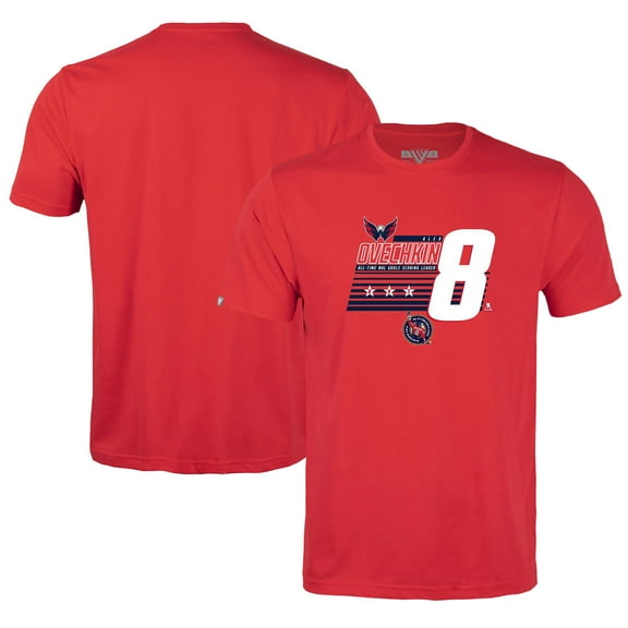 Youth Levelwear Alexander Ovechkin Red Washington Capitals NHL All-Time Leading Goal Scorer Milestone Stripes Name &