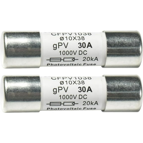 HQRP 2-Pack Solar PV Fast Acting Photovoltaic Fuse Link CFPV-1038, gPV type, 30 Amp 1000V DC, 10x38mm, 20kA IR, Replacement for Littelfuse SPF010, In-Line Midget Ceramic Fuses for Solar Power Systems