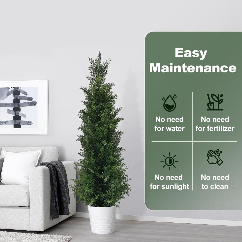 3ft Artificial Topiary Cedar Trees, UV Protection Fake Evergreen Plants, 2-Pack Potted Outdoor Decor for Patio Porch Entryway