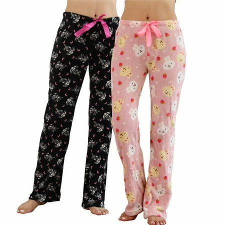 

2pk Women s Soft Plush Fleece Draw String Pajama Sleep Pants
