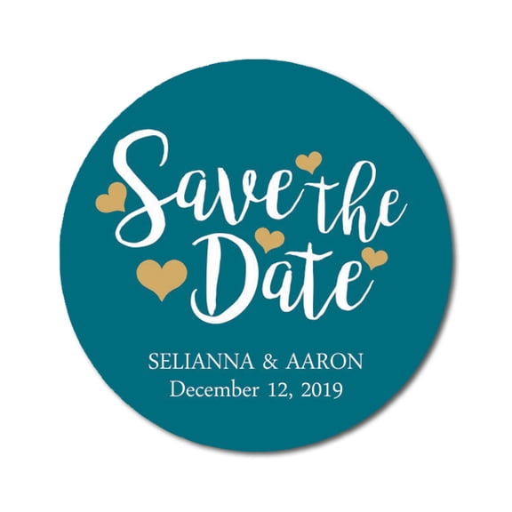 Darling Souvenir Personalized Bride Groom Names And Date Envelope Seals Round 45 Pcs Heart Calligraphy Save The Date Stickers - Teal Blue