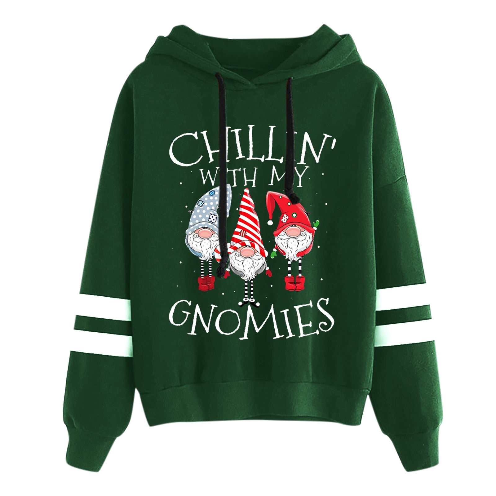 Sehao Yaman Crew Neck Sweatshirts and Hoodies Women Women's Christmas Gnome Printed Long Sleeve Hooded Sweatshirt Top, Size: Small, Green