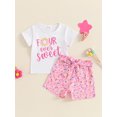 thumbnail image 2 of Suealasg Little Girls Summer 2PCS Outfits Sets Short Sleeve Letter Donut Embroidery T-shirt +Belted Shorts Sets 1T 2T 3T 4T 5T 6T Toddler Girls Clothes, 2 of 7
