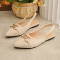thumbnail image 6 of Beige Womens Slingback Flats Pointed Toe Elastic Back Strap Flock Upper Gold Chain Accent Padded Insole Casual Spring Summer Shoes Size 6.5, 6 of 9
