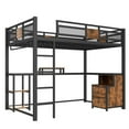 thumbnail image 6 of Full Loft Bed with Desk, Metal Loft Bed with torage Drawers and Shelf, Full Size Loft Bed Frame with Computer Monitor Stand and Hanger Rod, Nosie-Free（Full,Black), 6 of 9