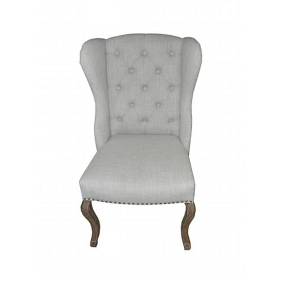 Moreau Tufted High Back Chair Upholstered in Linen Fabric in Ivory
