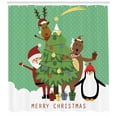 thumbnail image 3 of Ambesonne Christmas Shower Curtain, Santa Bear Deer Penguin, 69"Wx84"L, Peacock Green Multicolor, 3 of 3