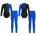 thumbnail image 5 of Doomiva Kids Girls Shiny Rhinestone Long Sleeve Bodysuit Unitard Gymnastics Ballet Dance Leotard with Leggings Set Blue 6, 5 of 6