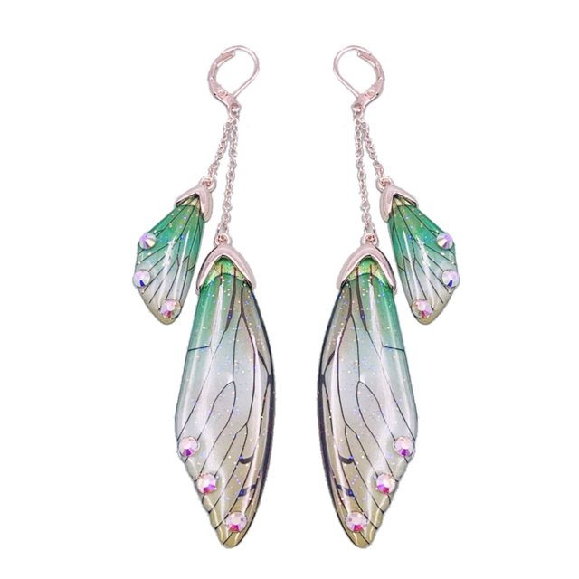 Fairy Cicada Butterfly Wings Earrings Fantasy Tassel Jewelry Gradient Colorful Rhinestone Sequins Long Drop Earrings