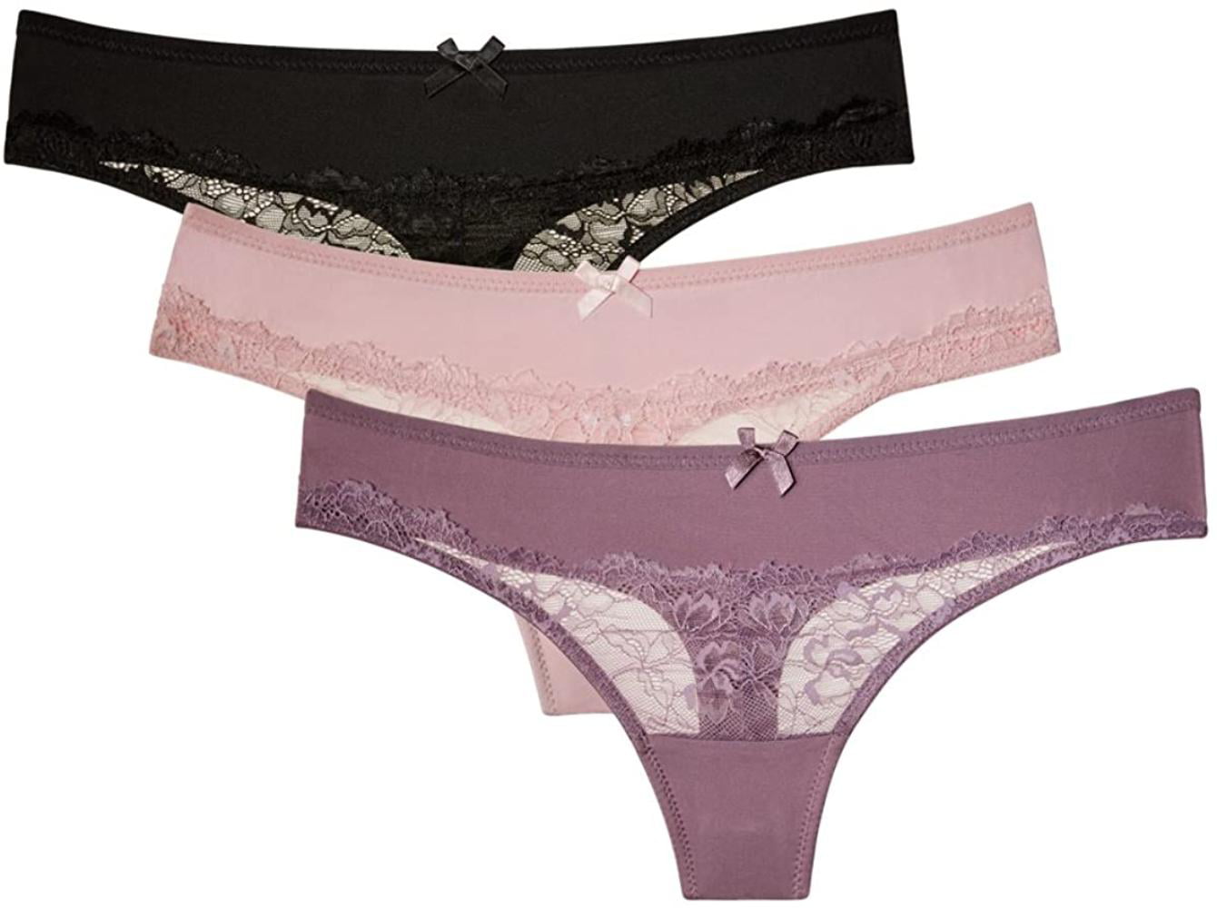 Ekouaer Womens All Over Lace Trim Hipster Cotton Panties Pack of 3