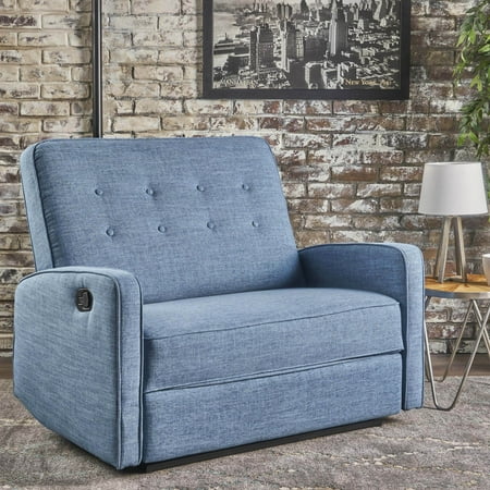 2 Piece Fabric Loveseat - Noble House Callico Buttoned Fabric Reclining Loveseat,Blue