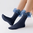 thumbnail image 3 of Blue Stockings Elegant Lace Trimmed Thigh High Socks With Ruffle Cuff Detail For Comfortable Stretchable Stockings Fashionable Hosiery polyester, 3 of 5