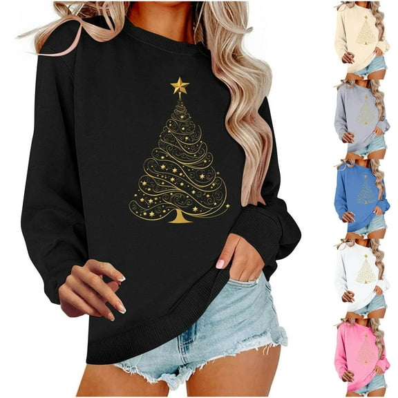 Frostluinai Women's Sweatshirts Ugly Christmas Sweatshirts Crew Neck Loose Fit Pullover Long Sleeve Fleece Lined Seat Shirts for Xmas Party