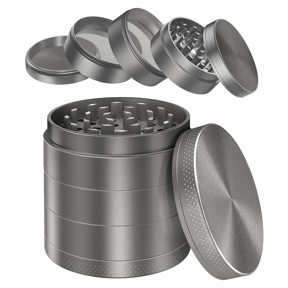 Hand Spice Herb Grinder with Mini Unique Removable Durable Alloy Mini Personal Herbal Tool and 2 Stainless Steel Screen fiters for Easy Storage and Carrying1 Cleaning Brush Gun gray