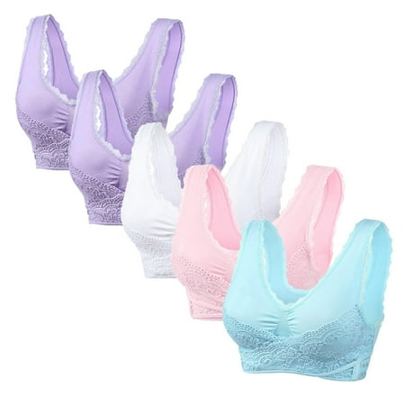 ATOYSOY Wireless Bra for Women 5 Pack  Thin Lightly Lace Splicing Everyday Bra Multi Pack Ruched Athletic Tank Tops Bralette Underwear Push Up Clearance Bra Workout Blue S