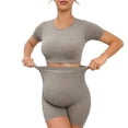 thumbnail image 6 of Tqyyweavej Maternity 2 Piece Outfit Quick Dry Short Sleeve Crewneck Yoga Tops and Over The Belly Solid Color Ribbed Workout Shorts, 6 of 7